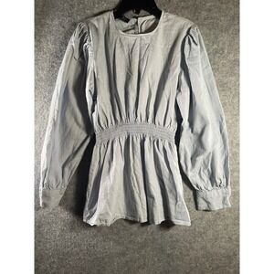 Refka Casual Sky Blue Cotton Smocked Waist Peplum‎ Tunic Top Long Sleeve Size 8